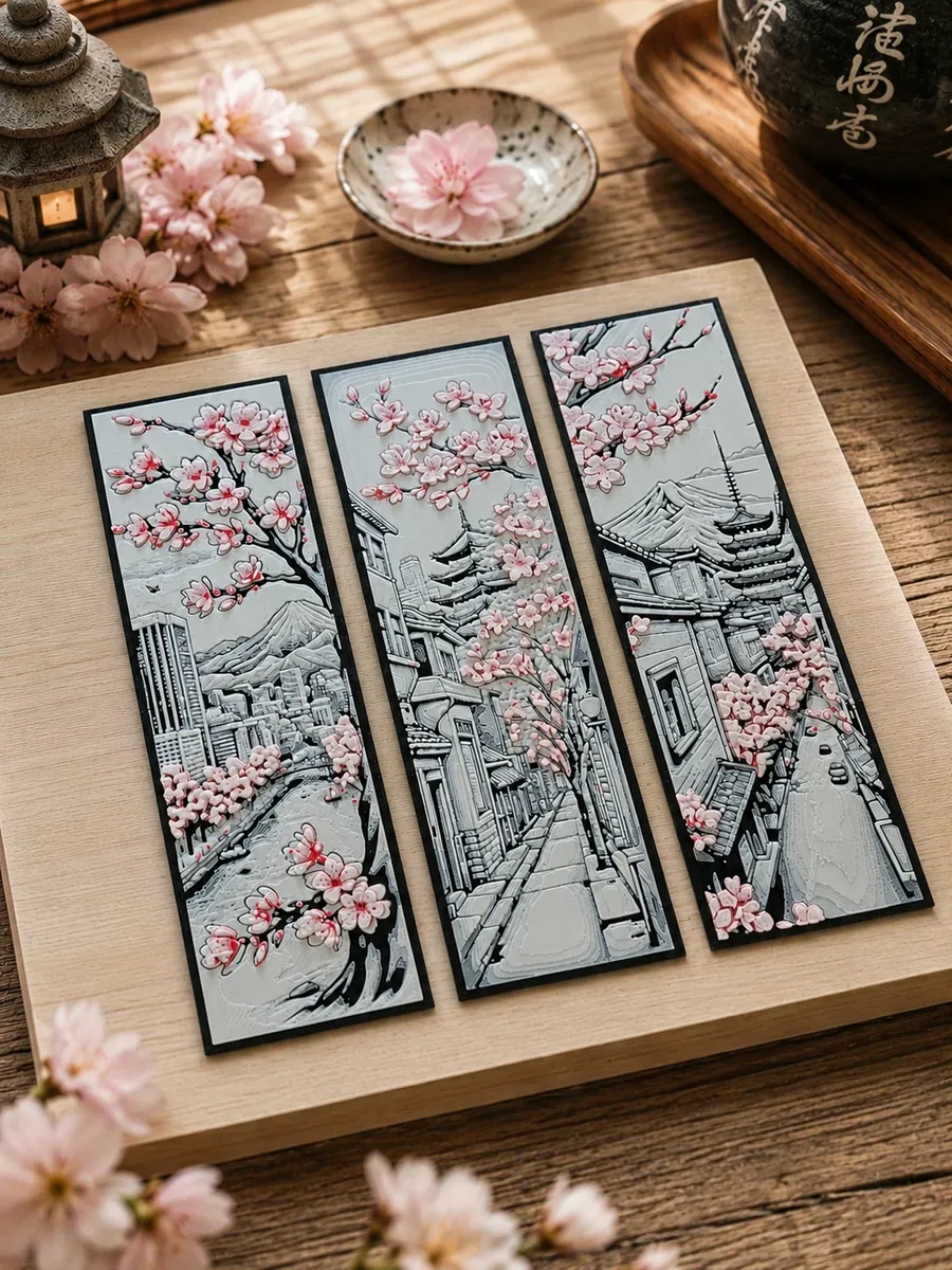 Marque-pages cerisiers du Japon (lot de 3) – création artisanale Impression 3D