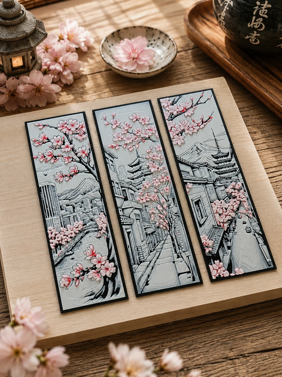Japanese cherry blossom bookmarks (set of 3)