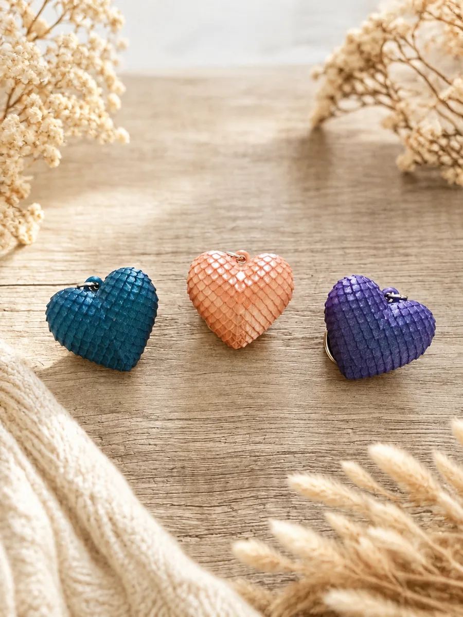 Porte-clés coeur écaille de dragon – création artisanale Impression 3D